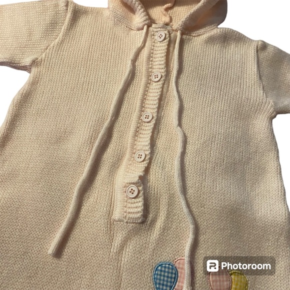 Vintage Baby Kisses Button Down Baby Bunting Hoodie Pink Sweater Bear Balloons - Picture 2 of 6